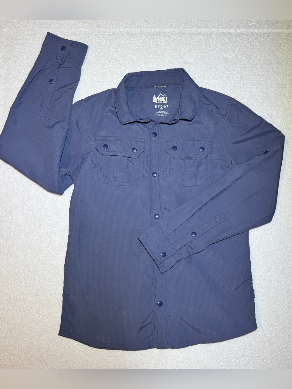REI Kids Lightweight Snap-Front Shirt Sahara Blue M 10-12